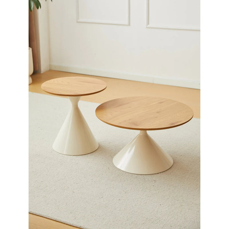 Modern Simple Coffee Table Round Coffee Table with Double Cone Table Frame Car Steel Coffee Table Base, for Living Room