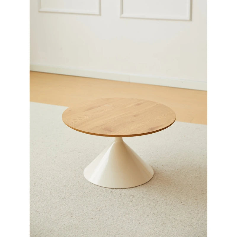 Modern Simple Coffee Table Round Coffee Table with Double Cone Table Frame Car Steel Coffee Table Base, for Living Room