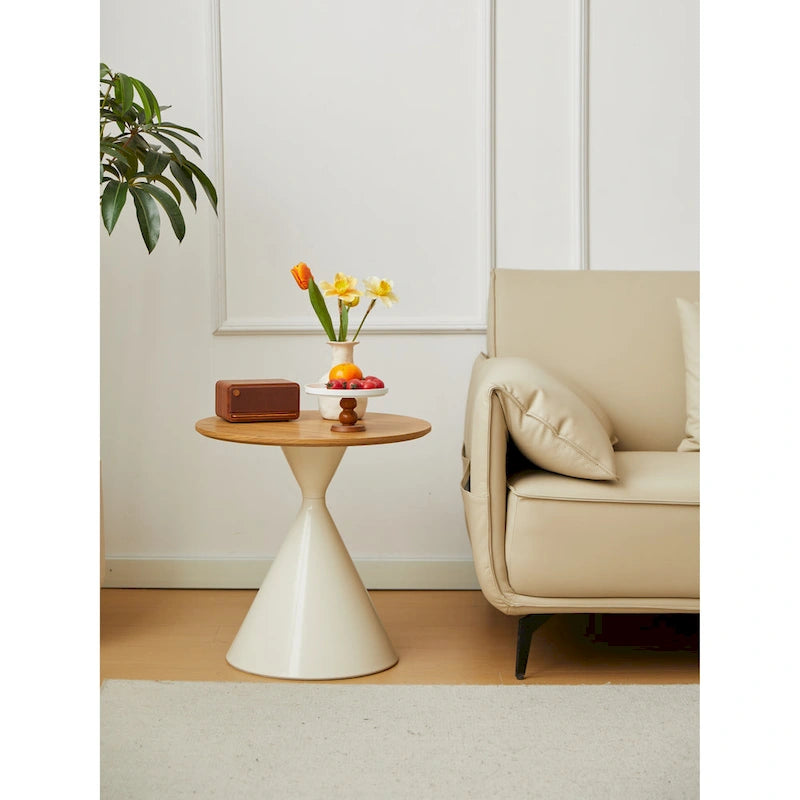 Modern Simple Coffee Table Round Coffee Table with Double Cone Table Frame Car Steel Coffee Table Base, for Living Room