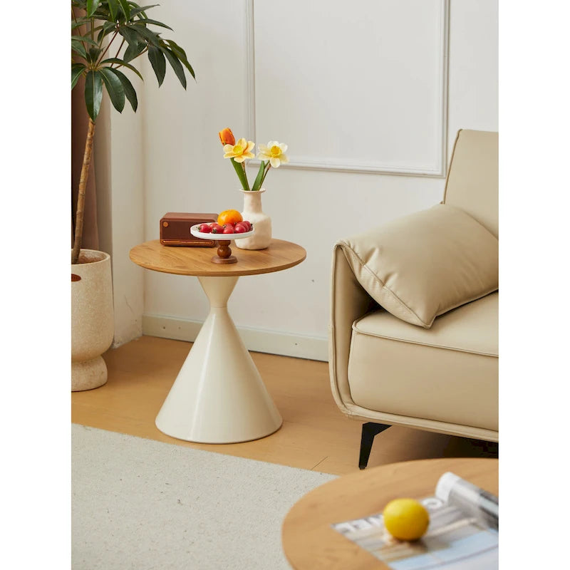 Modern Simple Coffee Table Round Coffee Table with Double Cone Table Frame Car Steel Coffee Table Base, for Living Room