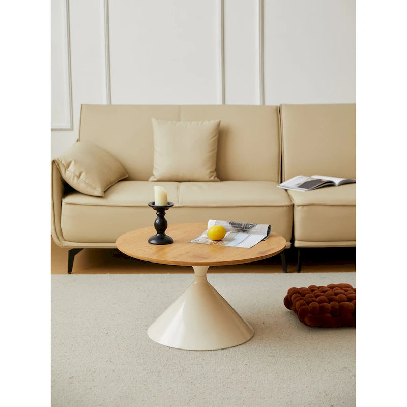 Modern Simple Coffee Table Round Coffee Table with Double Cone Table Frame Car Steel Coffee Table Base, for Living Room
