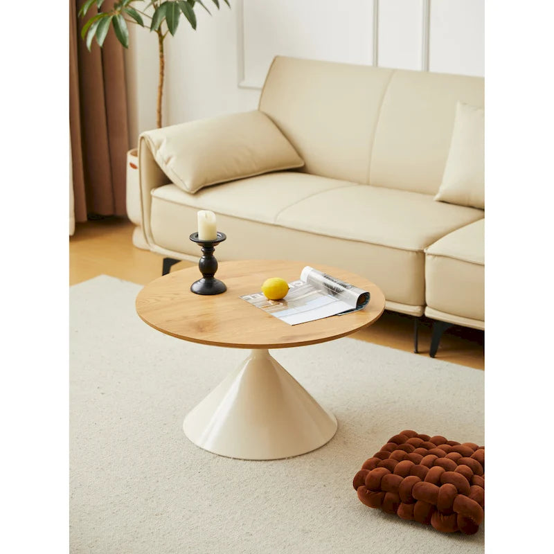Modern Simple Coffee Table Round Coffee Table with Double Cone Table Frame Car Steel Coffee Table Base, for Living Room