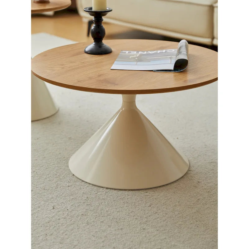 Modern Simple Coffee Table Round Coffee Table with Double Cone Table Frame Car Steel Coffee Table Base, for Living Room