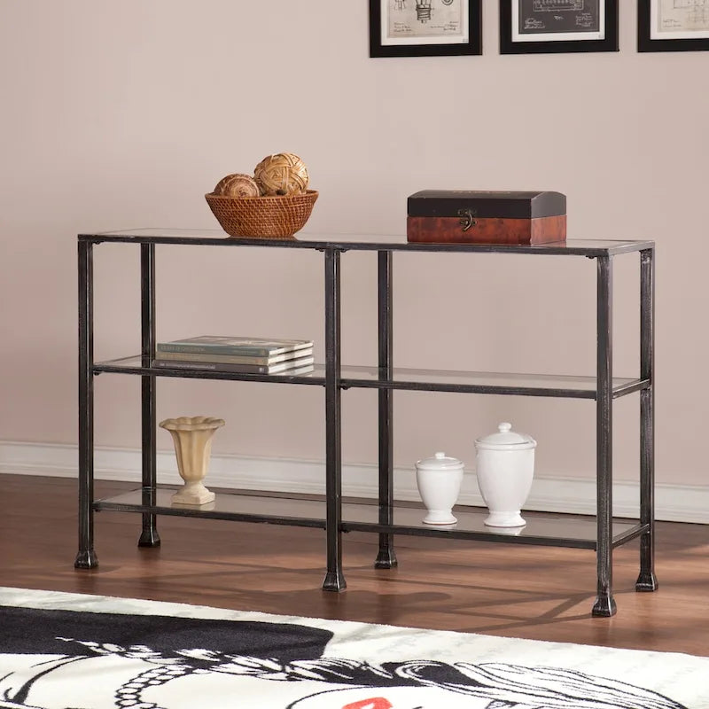  Esther 3-tier Black Metal and Glass Console Table