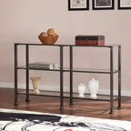  Esther 3-tier Black Metal and Glass Console Table