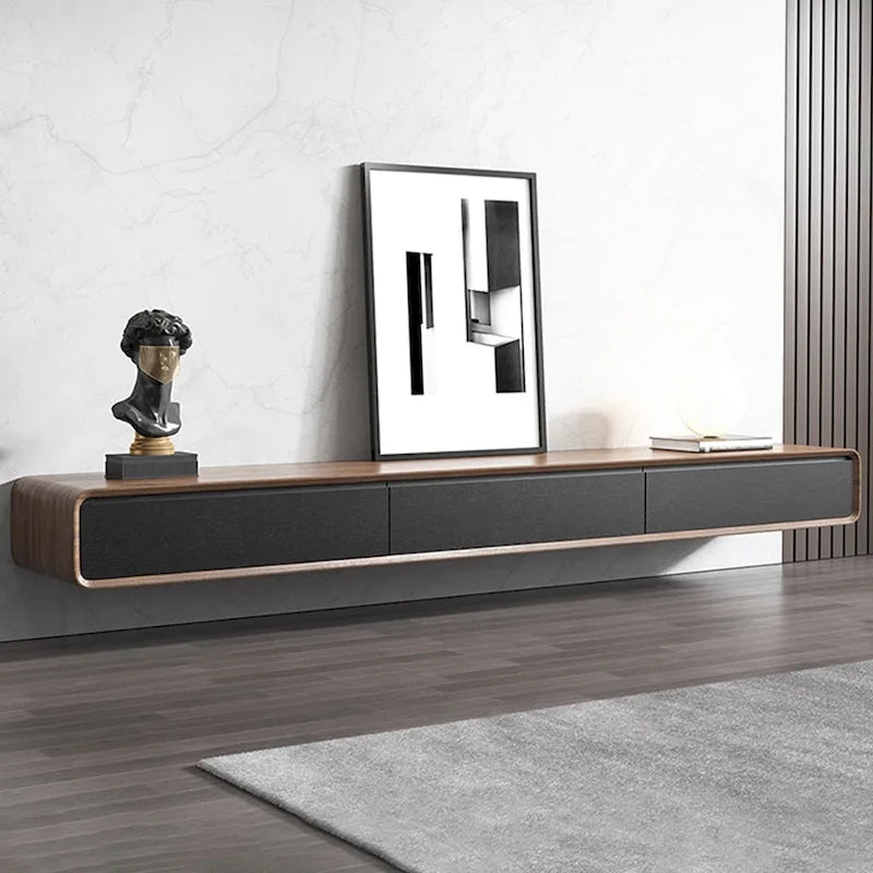 Modern Floating Wall-Mounted TV Stand, 3/4 Drawers, Solid Wood