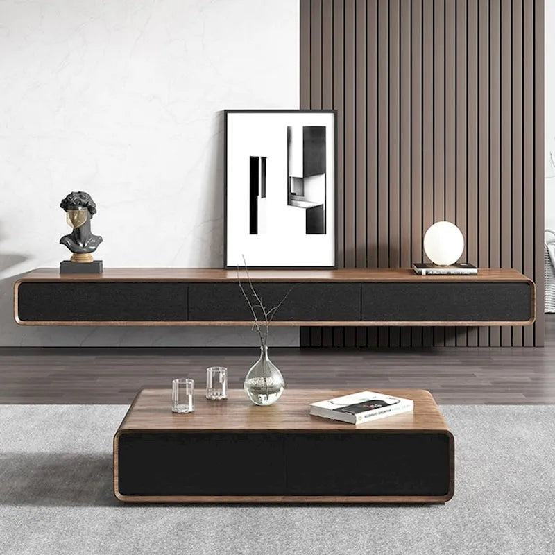 Modern Floating Wall-Mounted TV Stand, 3/4 Drawers, Solid Wood