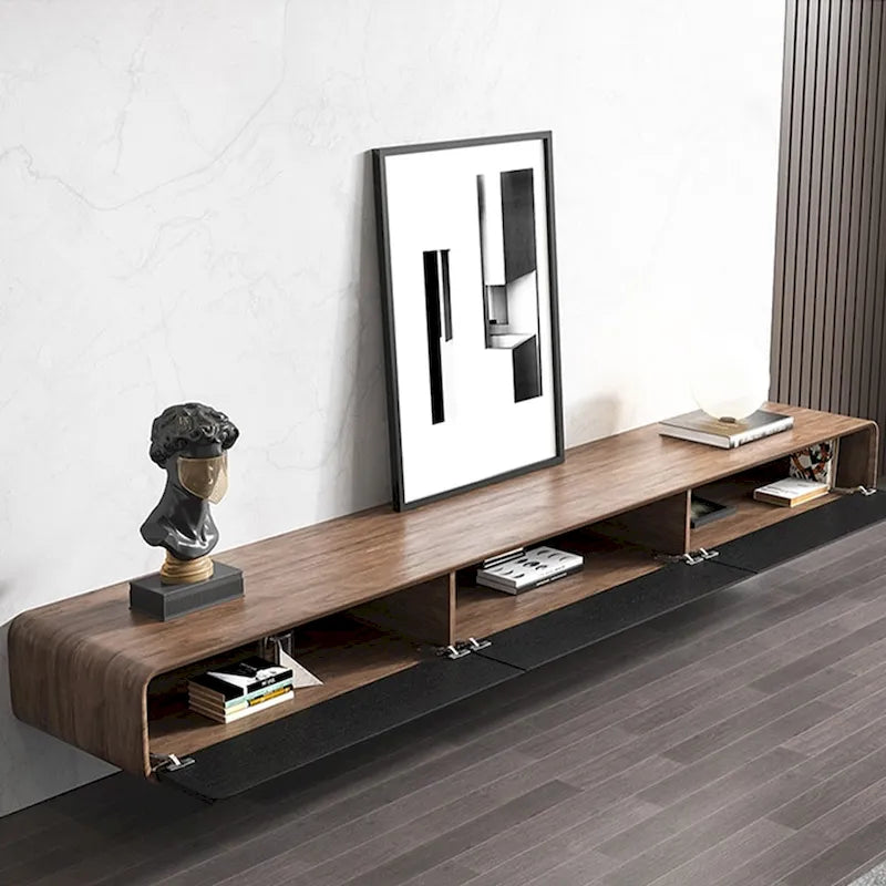 Modern Floating Wall-Mounted TV Stand, 3/4 Drawers, Solid Wood