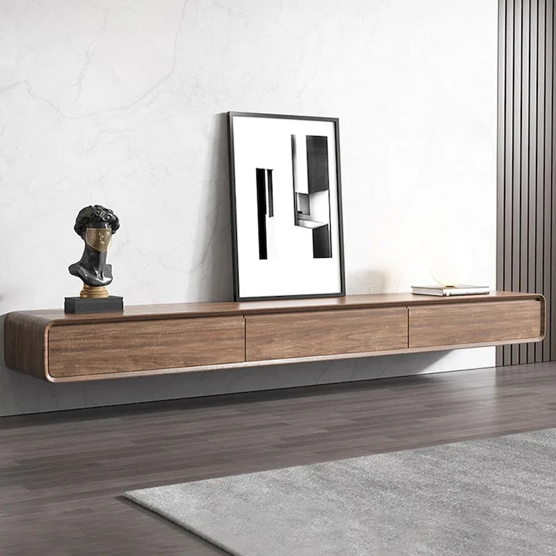Modern Floating Wall-Mounted TV Stand, 3/4 Drawers, Solid Wood