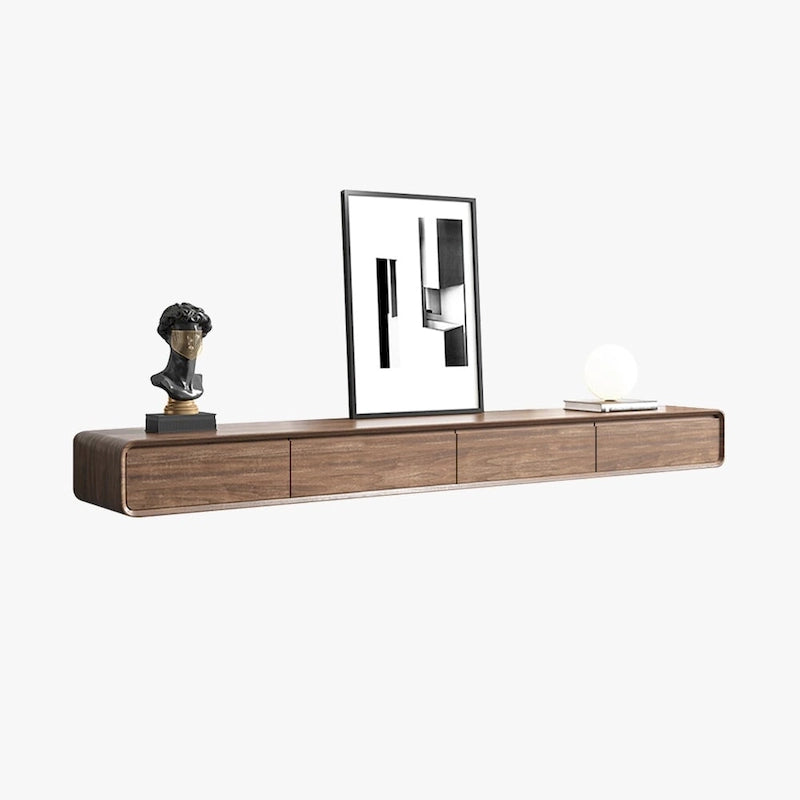 Modern Floating Wall-Mounted TV Stand, 3/4 Drawers, Solid Wood