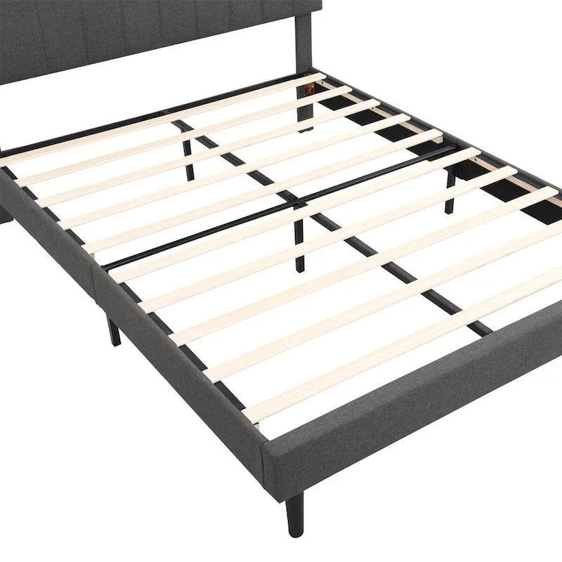 Upholstered Platform Bed with Storage Headboard and USB Port