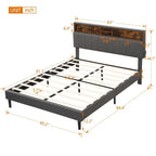 Upholstered Platform Bed with Storage Headboard and USB Port