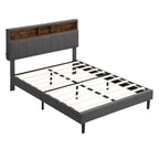Upholstered Platform Bed with Storage Headboard and USB Port