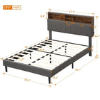Upholstered Platform Bed with Storage Headboard and USB Port