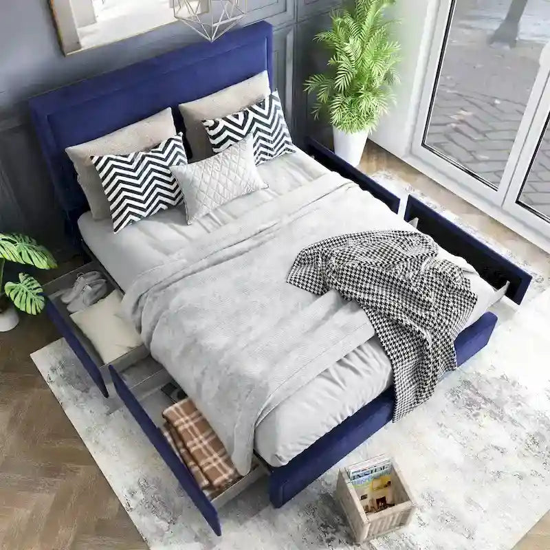  Naxime Modern 4-Drawer Fabric Platform Bed