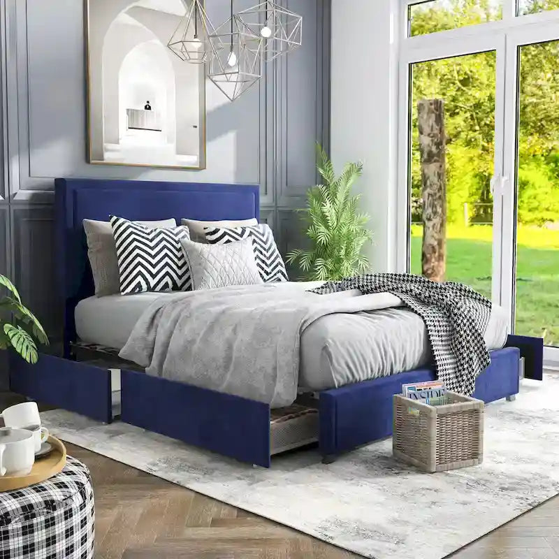Modern 4-Drawer Fabric Platform Bed