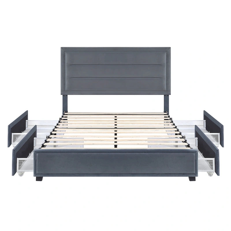 Modern 4-Drawer Fabric Platform Bed