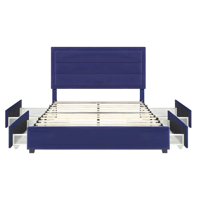 Modern 4-Drawer Fabric Platform Bed