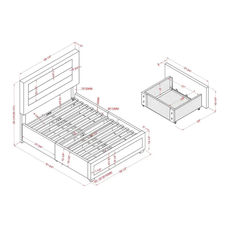 Modern 4-Drawer Fabric Platform Bed