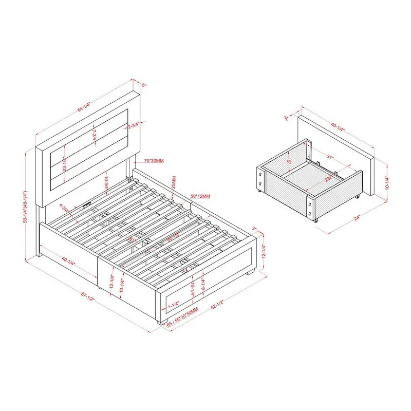Modern 4-Drawer Fabric Platform Bed