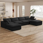 Large Modular Sectional Sofa Down Filled U-Shaped 4 Seater with 2 Ottoman