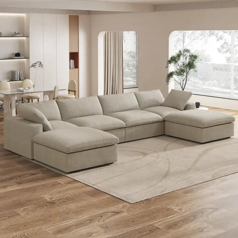 Large Modular Sectional Sofa Down Filled U-Shaped 4 Seater with 2 Ottoman