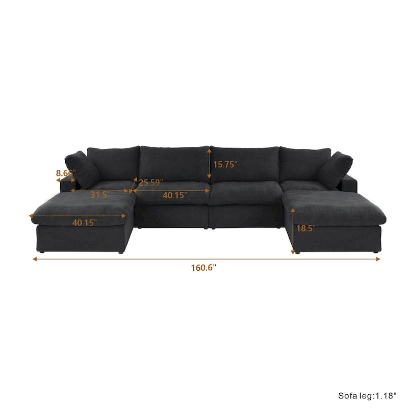 Large Modular Sectional Sofa Down Filled U-Shaped 4 Seater with 2 Ottoman