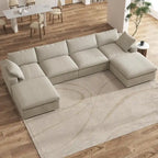Large Modular Sectional Sofa Down Filled U-Shaped 4 Seater with 2 Ottoman