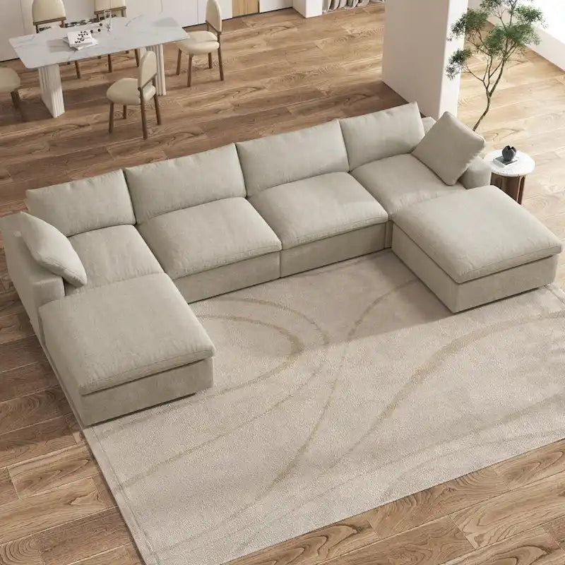 Large Modular Sectional Sofa Down Filled U-Shaped 4 Seater with 2 Ottoman