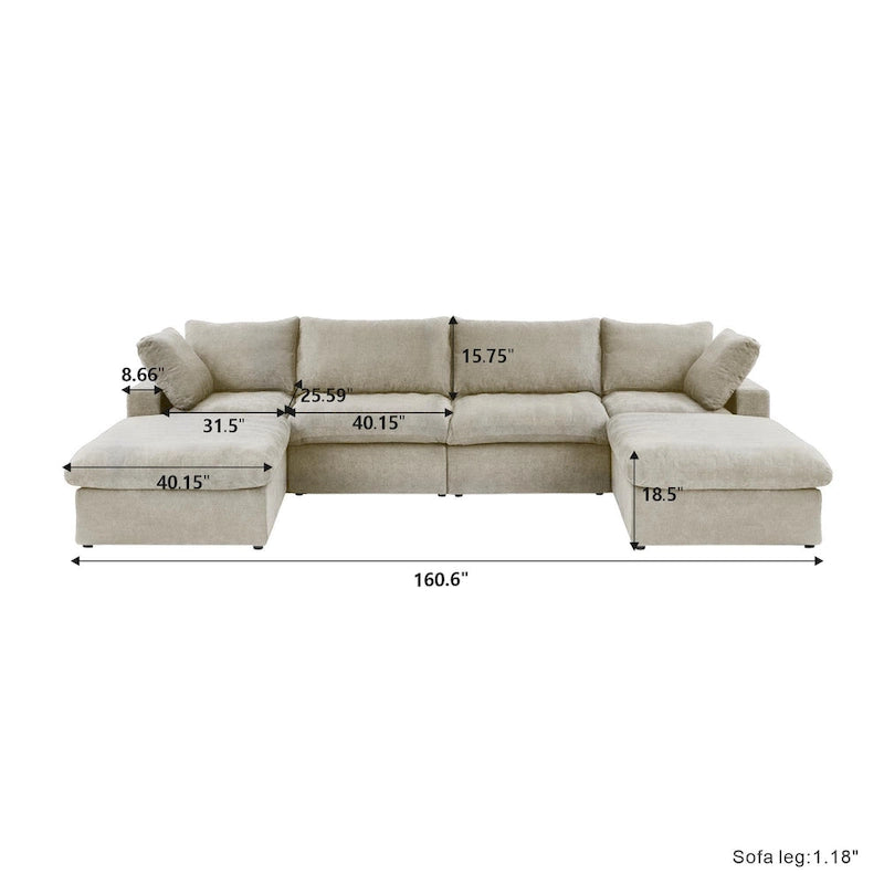Large Modular Sectional Sofa Down Filled U-Shaped 4 Seater with 2 Ottoman