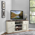 60" Corner TV Stand, White with Mahogany Top