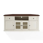 60" Corner TV Stand, White with Mahogany Top