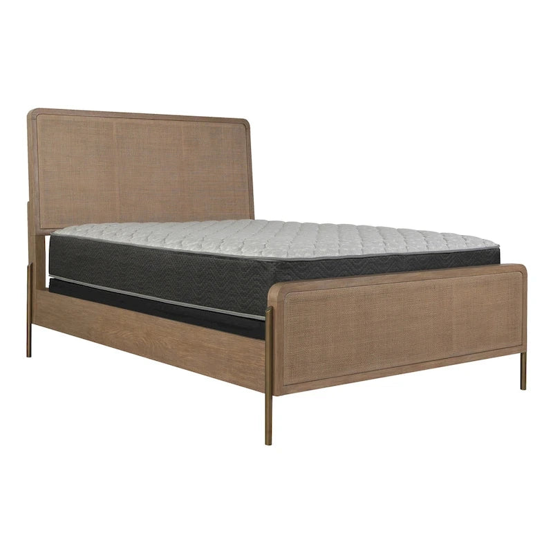 Sand Wash and Natural Cane Upholstered Panel Bed