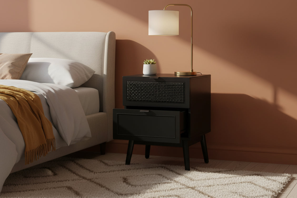 2-Drawer Rattan Nightstand