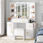 Vanity with Built-In Outlets and Lighted Mirror, 55.1"H x 43.3"L x 15.74"W