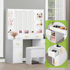 Vanity with Built-In Outlets and Lighted Mirror, 55.1"H x 43.3"L x 15.74"W