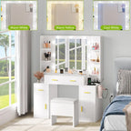 Vanity with Built-In Outlets and Lighted Mirror, 55.1"H x 43.3"L x 15.74"W