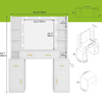 Vanity with Built-In Outlets and Lighted Mirror, 55.1"H x 43.3"L x 15.74"W