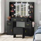 Vanity with Built-In Outlets and Lighted Mirror, 55.1"H x 43.3"L x 15.74"W