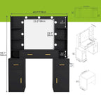Vanity with Built-In Outlets and Lighted Mirror, 55.1"H x 43.3"L x 15.74"W