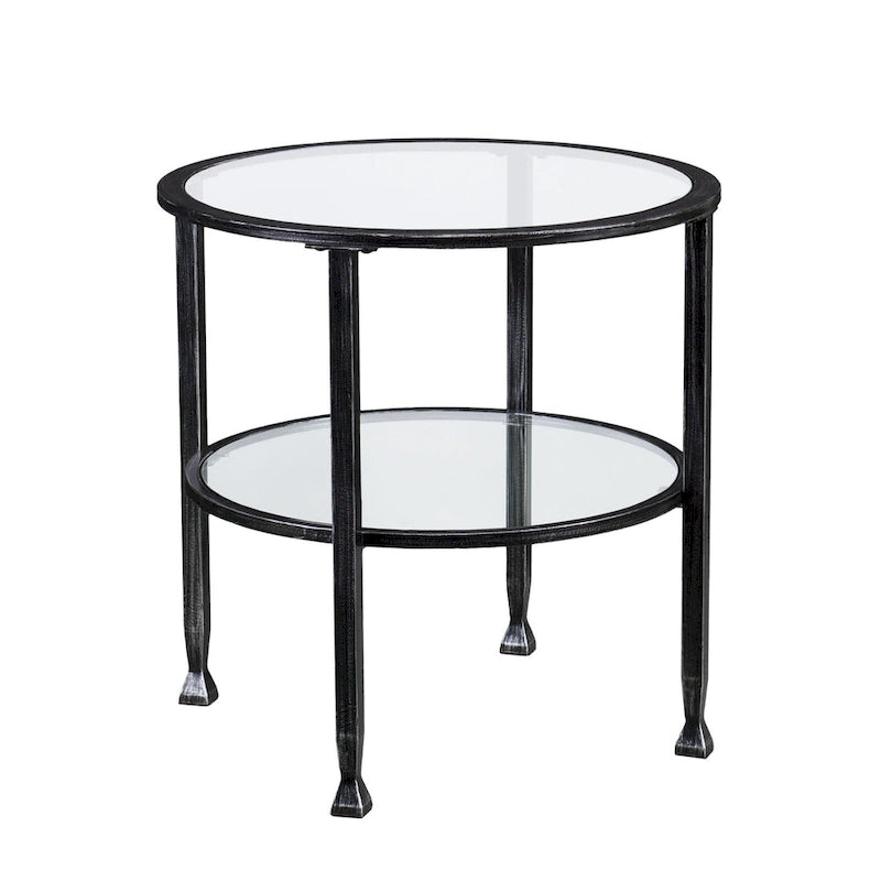 24" Black Glass and Iron Round End Table - 24x24x24