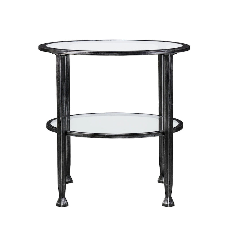 24" Black Glass and Iron Round End Table - 24x24x24