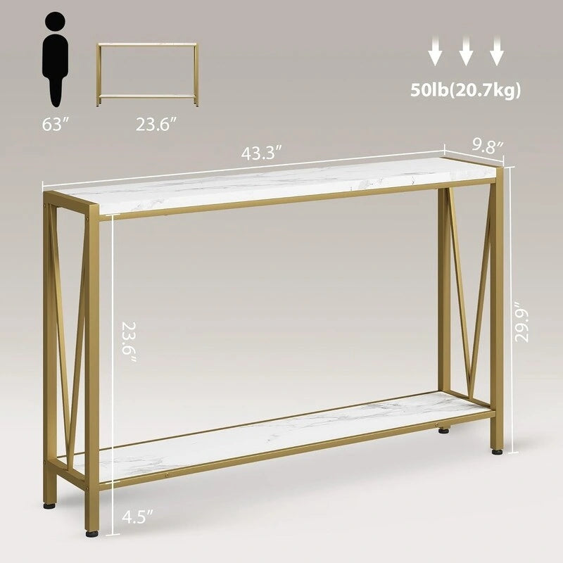 Console Table, 2-Tier Entryway Table with Storage, Narrow Sofa Table with V Design